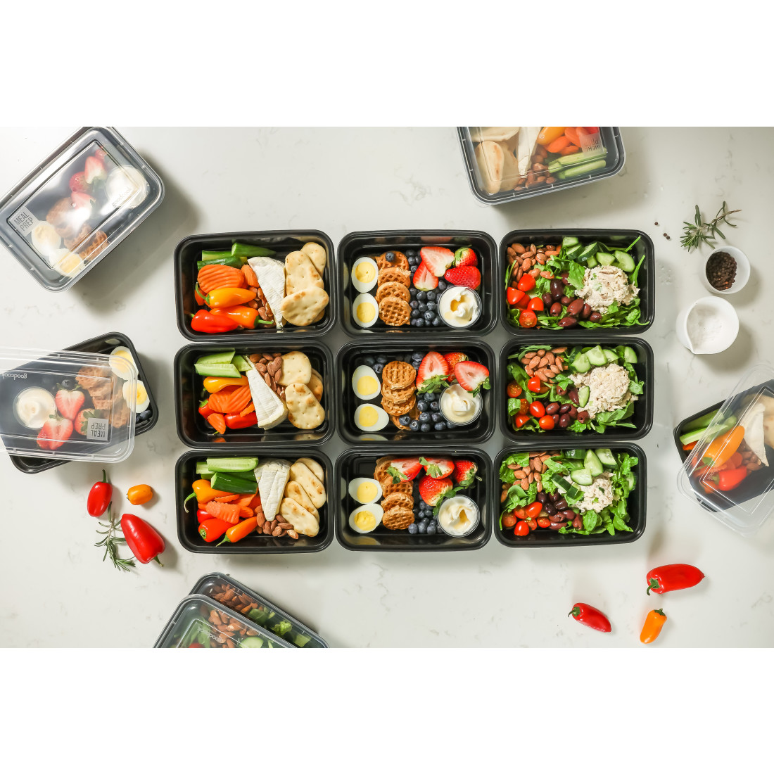 GoodCook Meal Prep Rectangle Single Compartment 30 units, Black, BPA ...