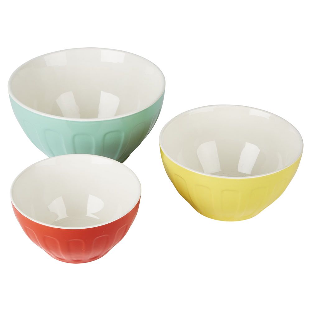 Kook 3-Pc Nesting Mixing Bowls Stoneware Kitchen Set, Multicolor Ceramic  Bowls 